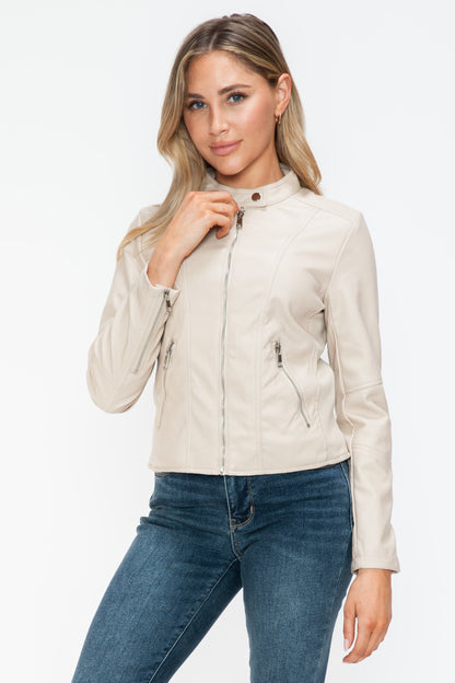 Snobbish PU Leather Zip Up Jacket with Pockets