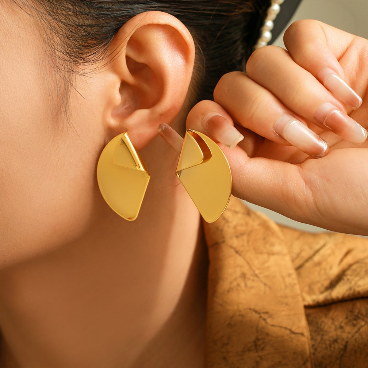 18K Gold-Plated Irregular Fan-Shaped Earrings