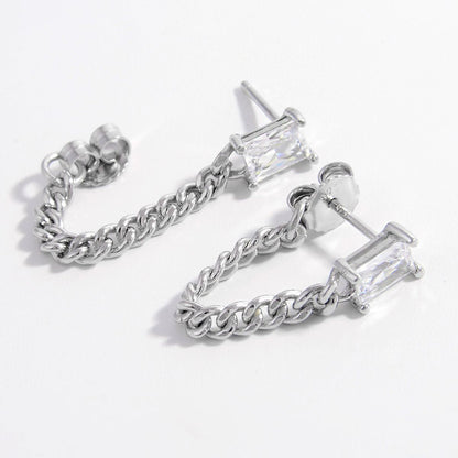 925 Sterling Silver Zircon Chain Earrings