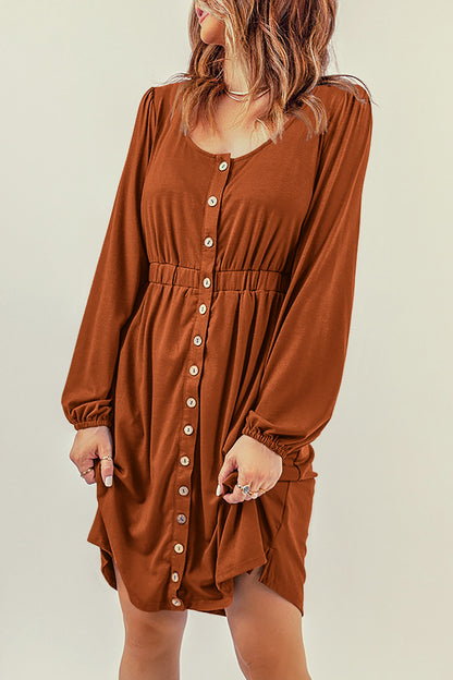 Button Down Long Sleeve Dress with Pockets