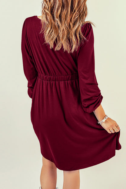 Button Down Long Sleeve Dress with Pockets