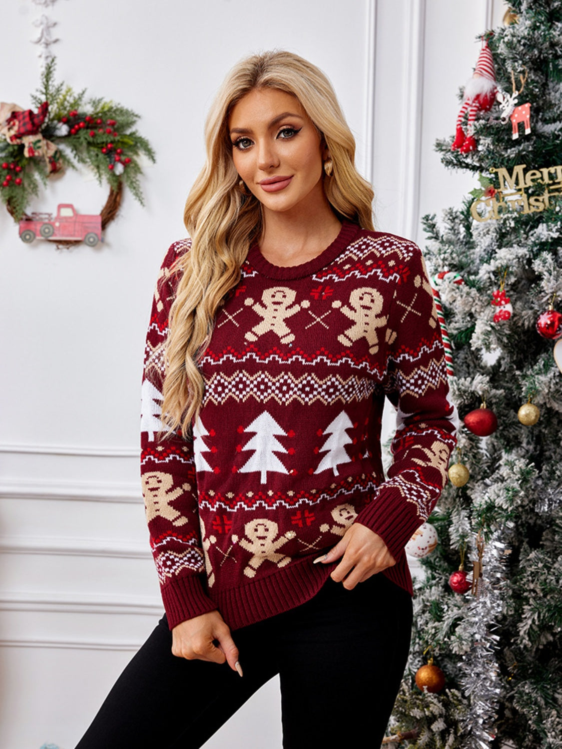 Gingerbread Round Neck Long Sleeve Sweater