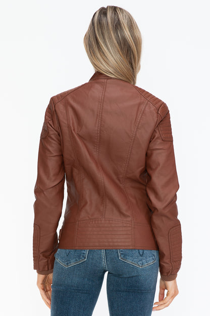 Snobbish Faux Leather Biker Jacket with Side Zip Pockets