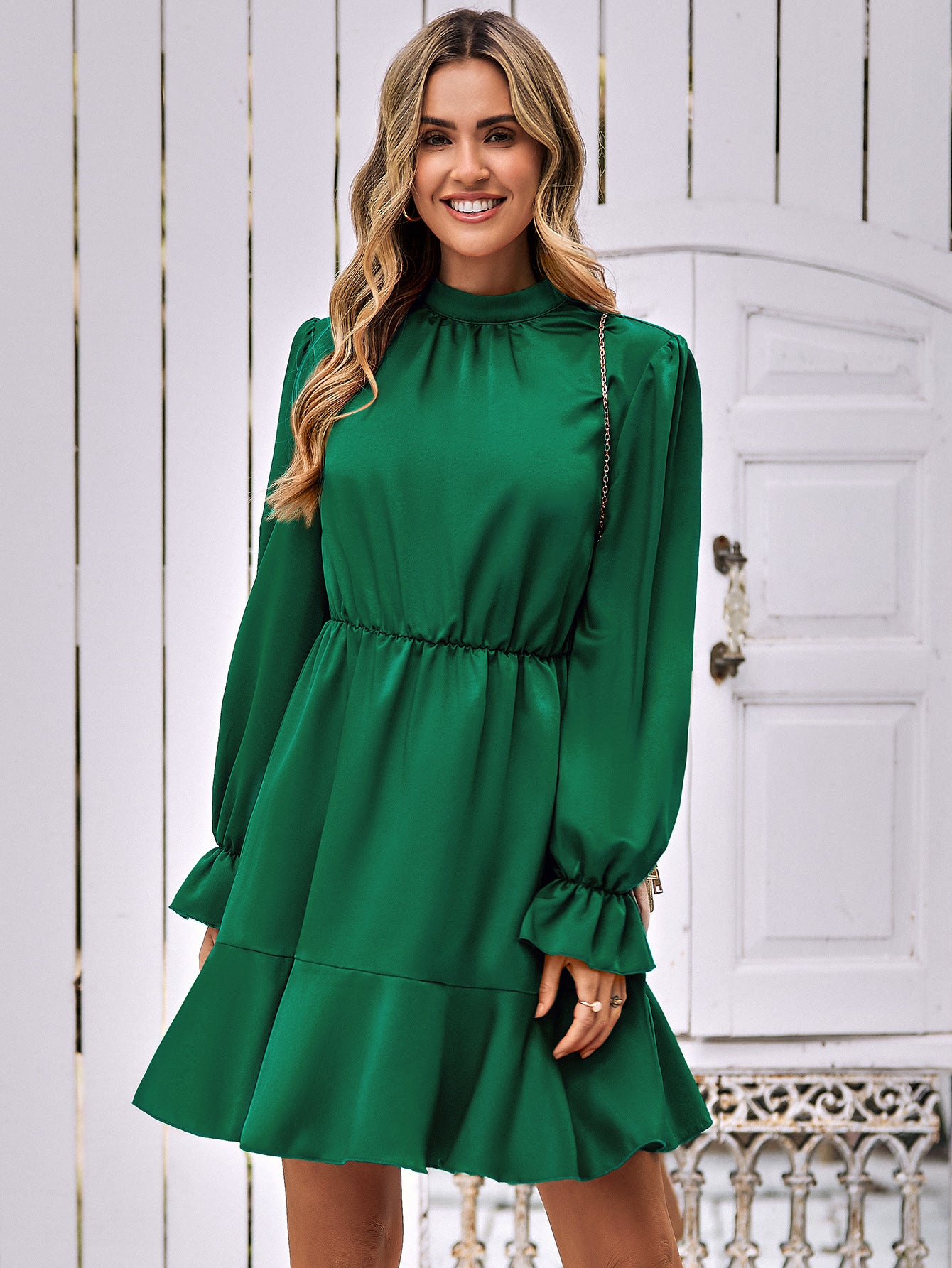 Mock Neck Flounce Sleeve Mini Dress