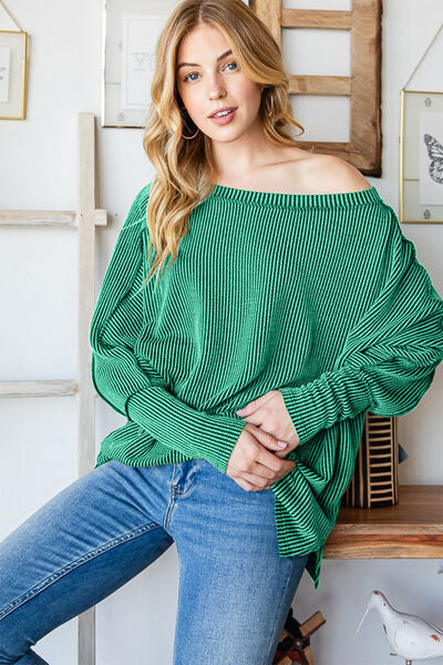 Reborn J Exposed Seam Lantern Sleeve Top