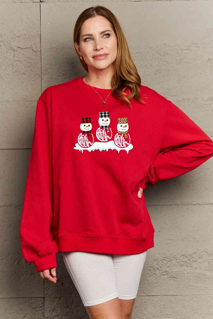 Simply Love Full Size Snowmen Graphic Sweatshirt