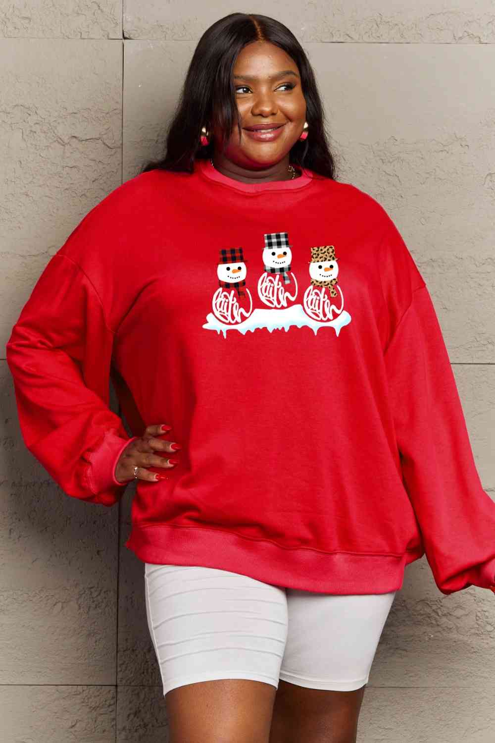 Simply Love Full Size Snowmen Graphic Sweatshirt