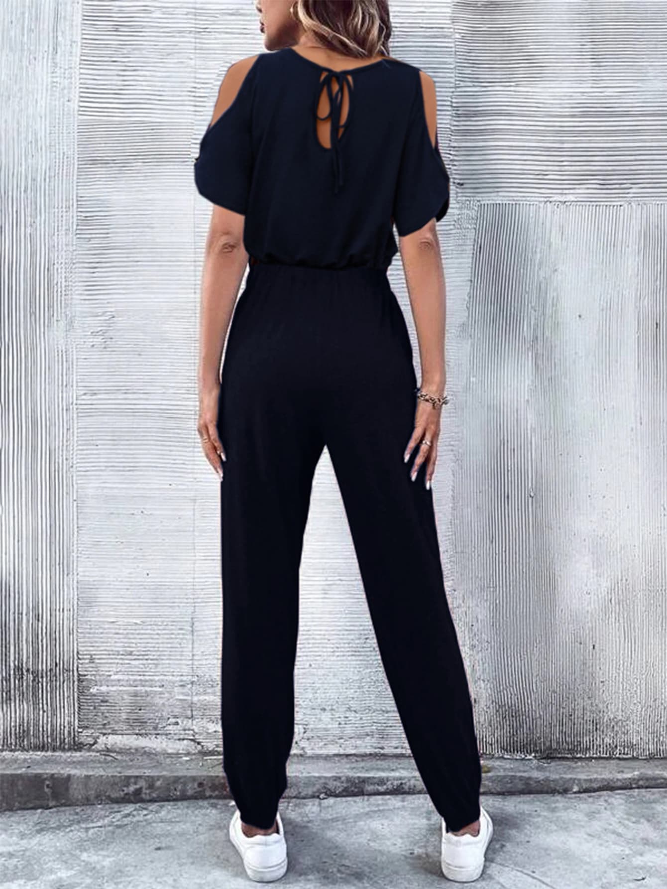 V-Neck Cold-Shoulder Jumpsuit with Pockets