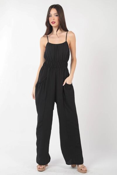 VERY J Pintuck Detail Woven Sleeveless Jumpsuit