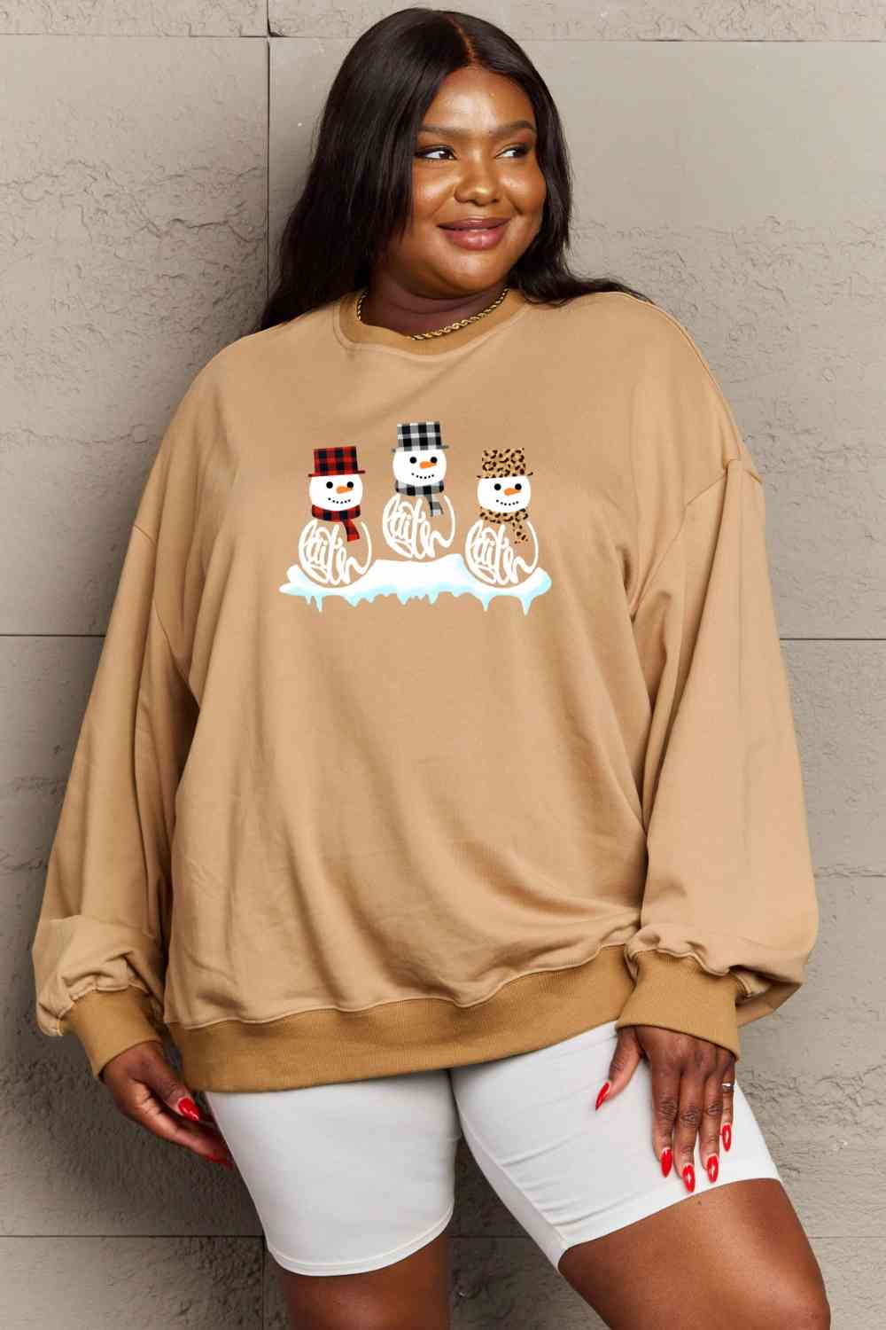 Simply Love Full Size Snowmen Graphic Sweatshirt