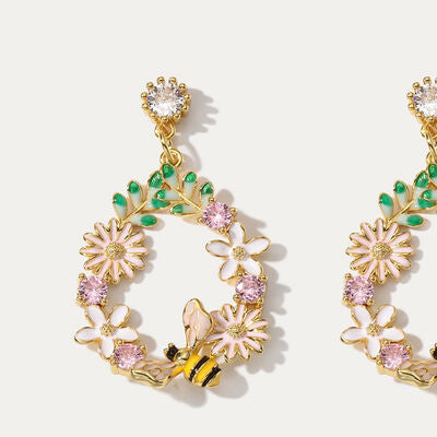 Wreath Shape Zircon Gold-Plated Earrings