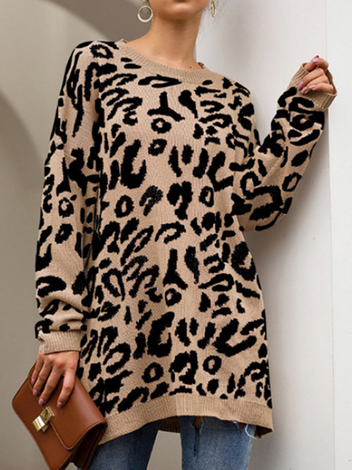 Leopard Round Neck Tunic Sweater